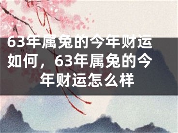 63年属兔的今年财运如何，63年属兔的今年财运怎么样