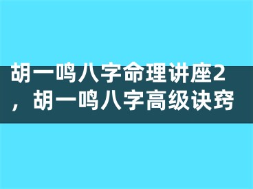 胡一鸣八字命理讲座2，胡一鸣八字高级诀窍