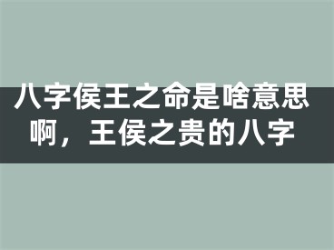 八字侯王之命是啥意思啊，王侯之贵的八字