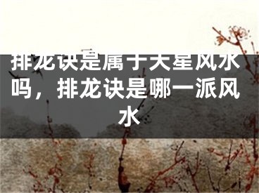 排龙诀是属于天星风水吗，排龙诀是哪一派风水