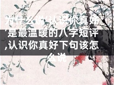 为什么说‘认识你真好’是最温暖的八字短评,认识你真好下句该怎么说