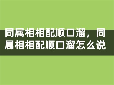同属相相配顺口溜,同属相相配顺口溜怎么说