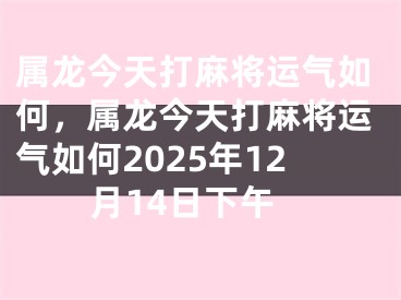 属龙今天打麻将运气如何，属龙今天打麻将运气如何2025年12月14日下午